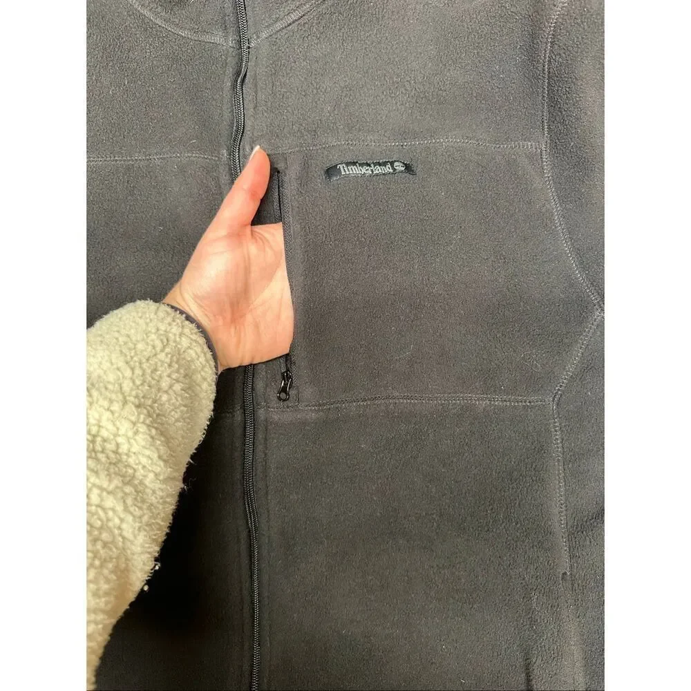 Timberland Men’s Black Fleece Zip Up Warm Outdoor Long Sleeve Jacket Size Medium